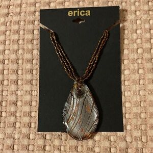 Erica Brown and Silver Bead & Teardrop Pendant Necklace